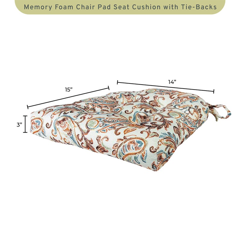 Arlee Chair Cushions for Dining Chairs, Set of 2 - Memory Foam Chair Pads, Non-Skid Backing - Durable Thick Seat Cushions for Kitchen, Office, Patio, 15" L x 14" W - Paisley, Spice (Red) - Image 2